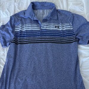 Under Armour Men's Heather Blue Polo with White and Black Stripe Accents